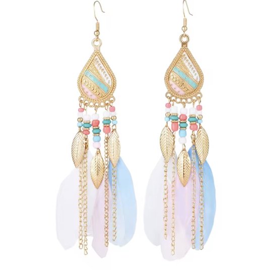 Boucles d'oreilles d'oreilles Bohème Plumes - Multicolore