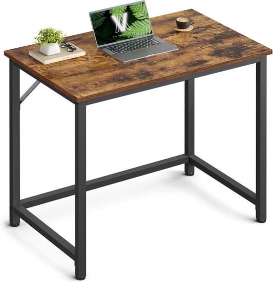 Sierra bureau, klein computerbureau, bureau voor werkkamer, slaapkamer, 50 x 80 x 76 cm, industrieel ontwerp, metalen frame, vintage bruin-zwart