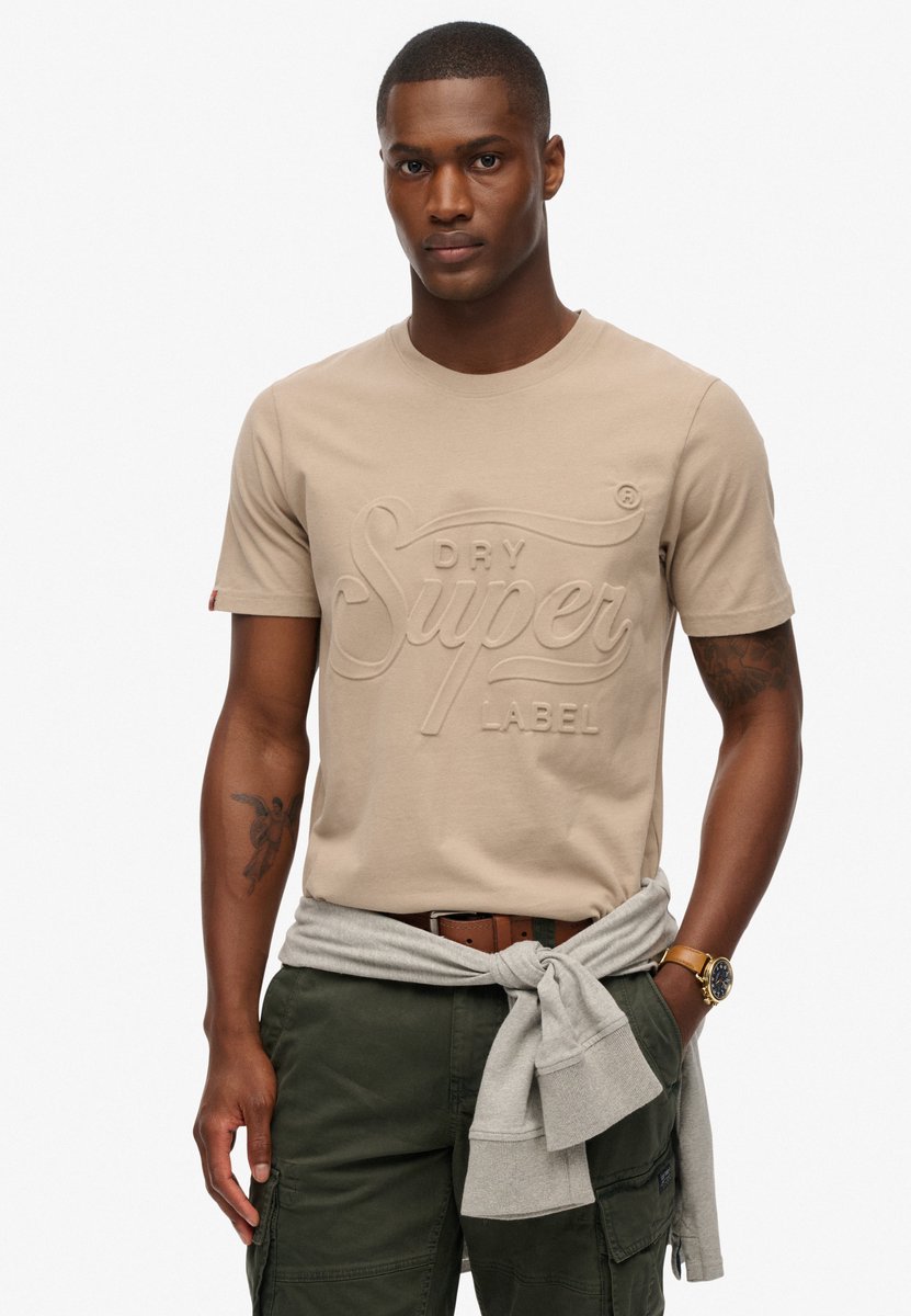 Superdry Archive T-shirt met print en reliëfopdruk Heren T-shirts Beige