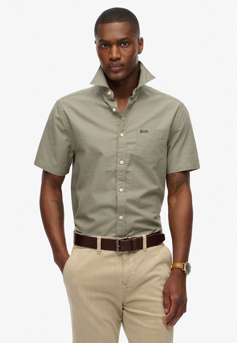 Superdry City overhemd van katoen en linnen met korte mouwen Heren Shirts Groen