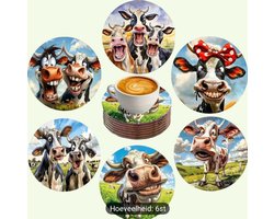 Onderzetters Koe - 6 stuks - Set van 6 - Onderzetters - Coasters - Houten onderzetters - Onderzetters voor glazen - Onderleggers voor glazen of Kopjes - Grappige teksten - Verjaardagscadeau - Moederdag - Vaderdag - Fun Cadeau
