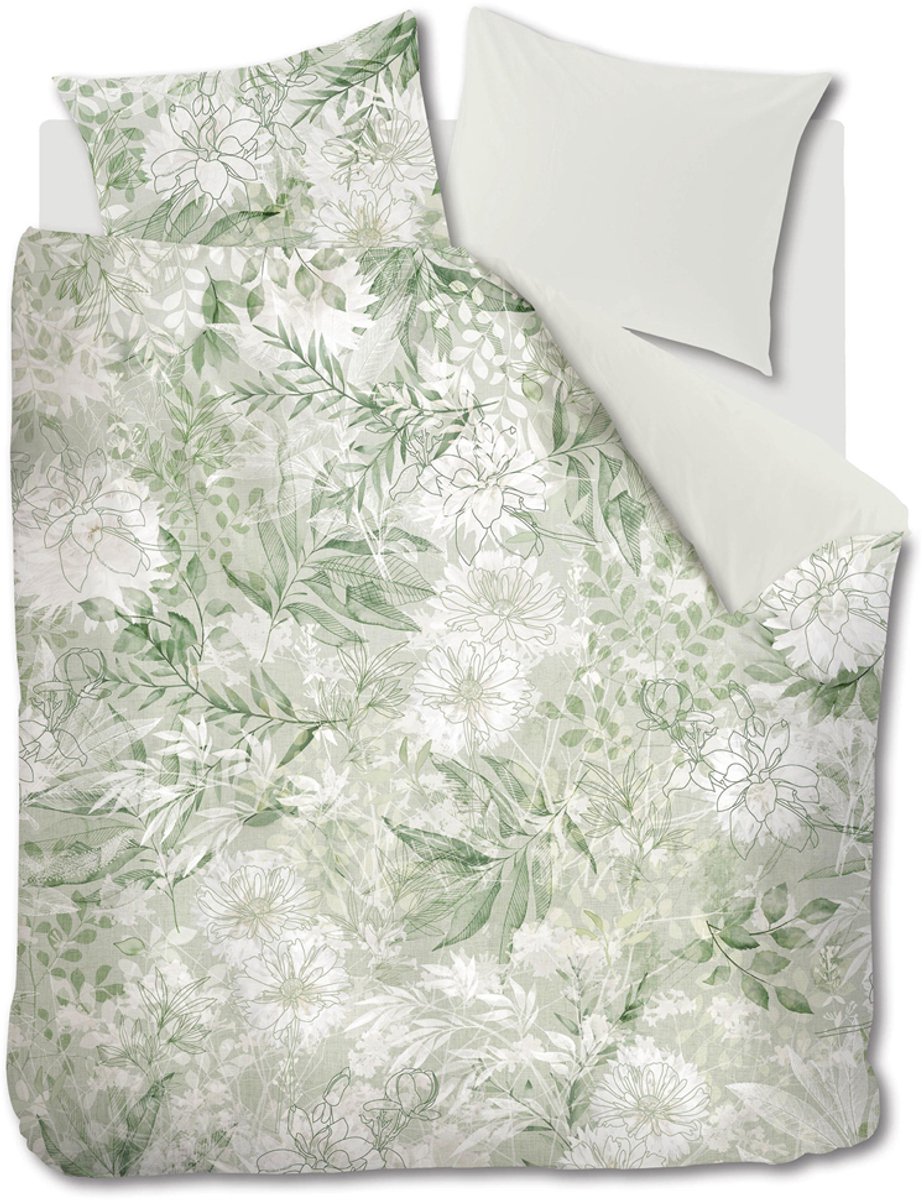 Rivièra Maison - Lilium dekbedovertrek - Tweepersoons - 200x200/220 cm - Grijsgroen