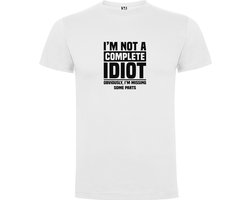 Wit T-Shirt met Kleurrijke print “I am not a complet Idiot Obviously I am missing parts - Humor “ Print Full Color Maat 3XL
