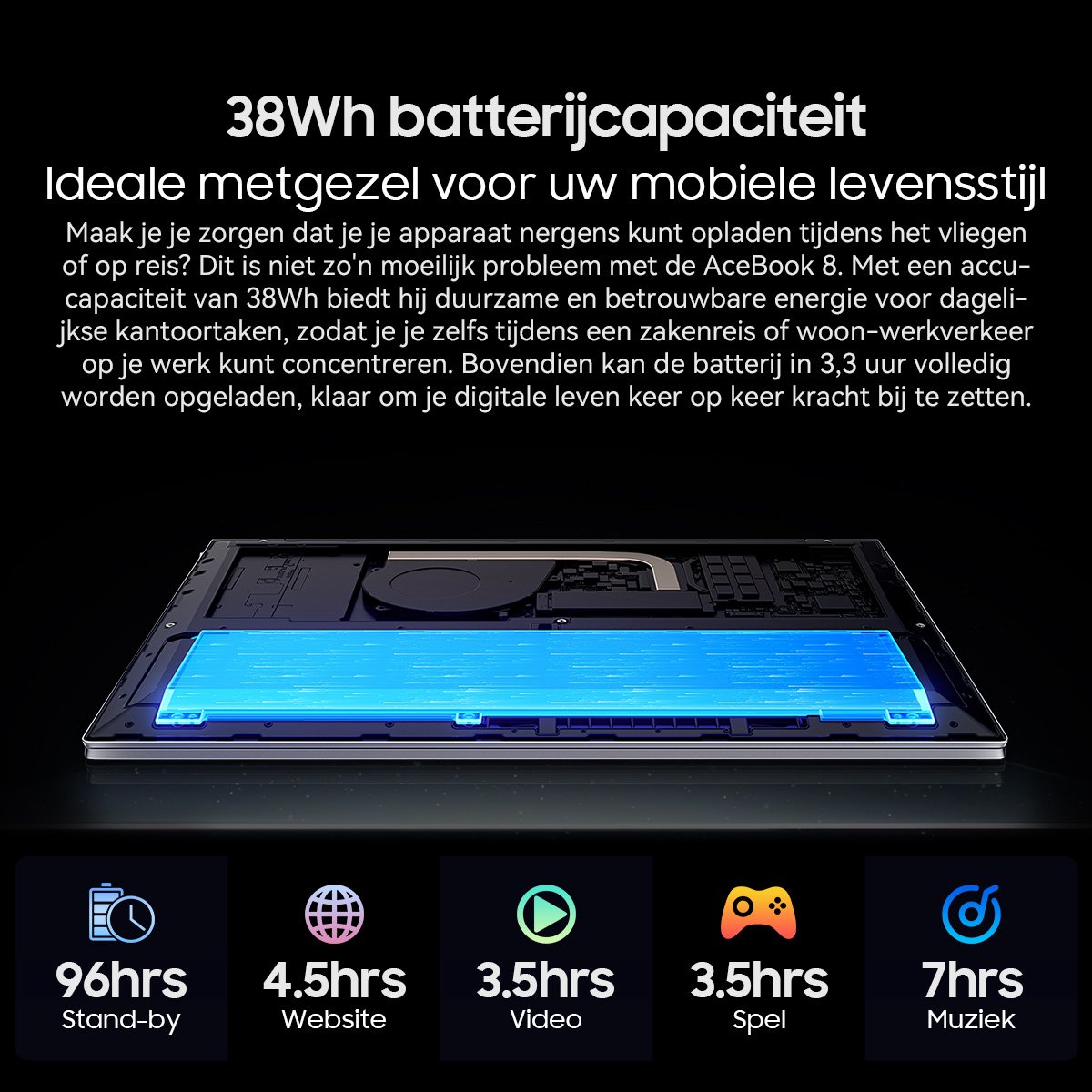 Blackview AceBook 8 Laptop - 15,6 inch Full HD - 16 GB RAM - 512 GB SSD - Intel N97 - Windows 11 Notebook - UHD Graphics - Grijs — afbeelding 6