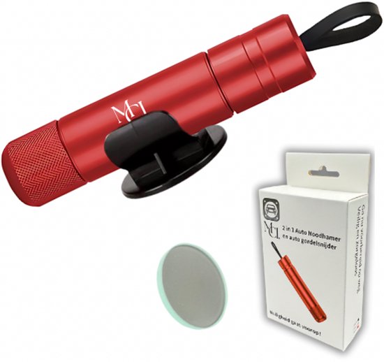 MCI® - Veiligheidshamer - Noodhamer - Auto Hamer - 2 in 1 Safety Hammer & Gordelsnijder - Inclusief Testglas & Zelfklevende Houder - Veilig Onderweg - Rood