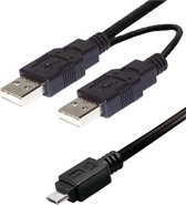Transmedia USB Micro B naar 2x USB-A Y-kabel - USB2.0 - tot 1A / zwart - 1,5 meter