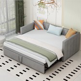 Merax Uitklapbaar Slaapbank 90x200 tot 180x200 cm - Luxe Bedbank met Lattenbodem - Multifunctioneel Tweepersoonsbed van Zacht Fluweel - Grijs