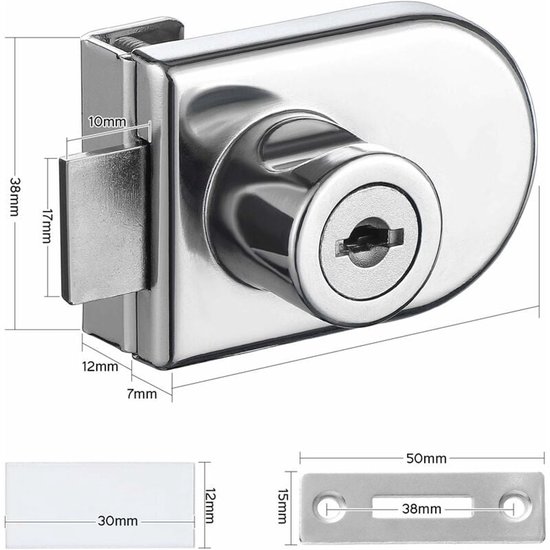 Zink Legering Glasdeurslot - Frameloze Glas Etalageslot - Veiligheidsloten zonder Boren - Beveiligingsslot voor Geharde Glazen Deur - Zink Legering - 4 Sloten + 8 Sleutels