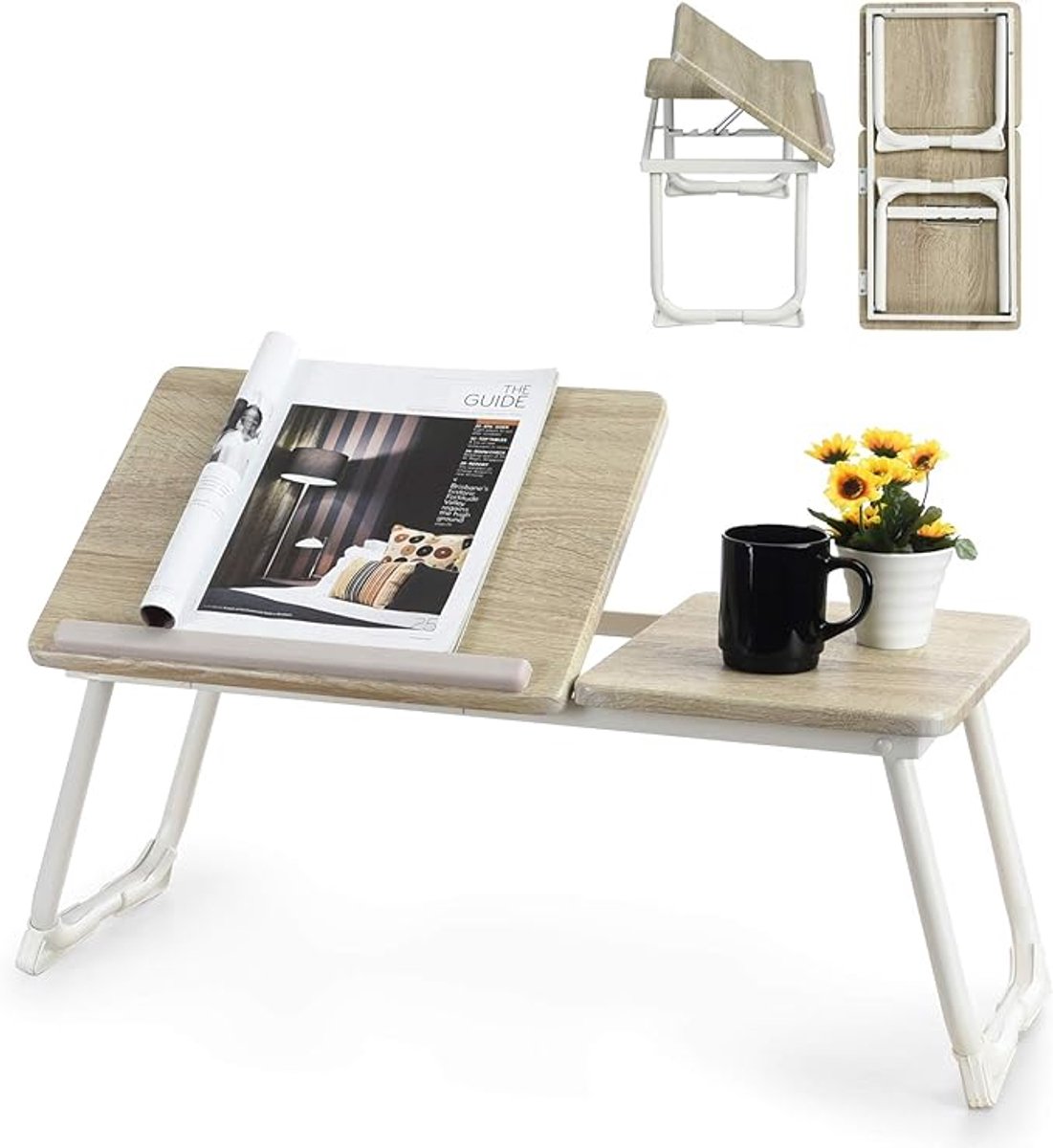 MEUBLES COSY Bedtafel-Laptoptafel - Laptop standaard -Banktafel - Ontbijttafel - Ontbijt op bed- hoogte verstelbaar -Eiken -65x30x27.5 cm(L x B x H)