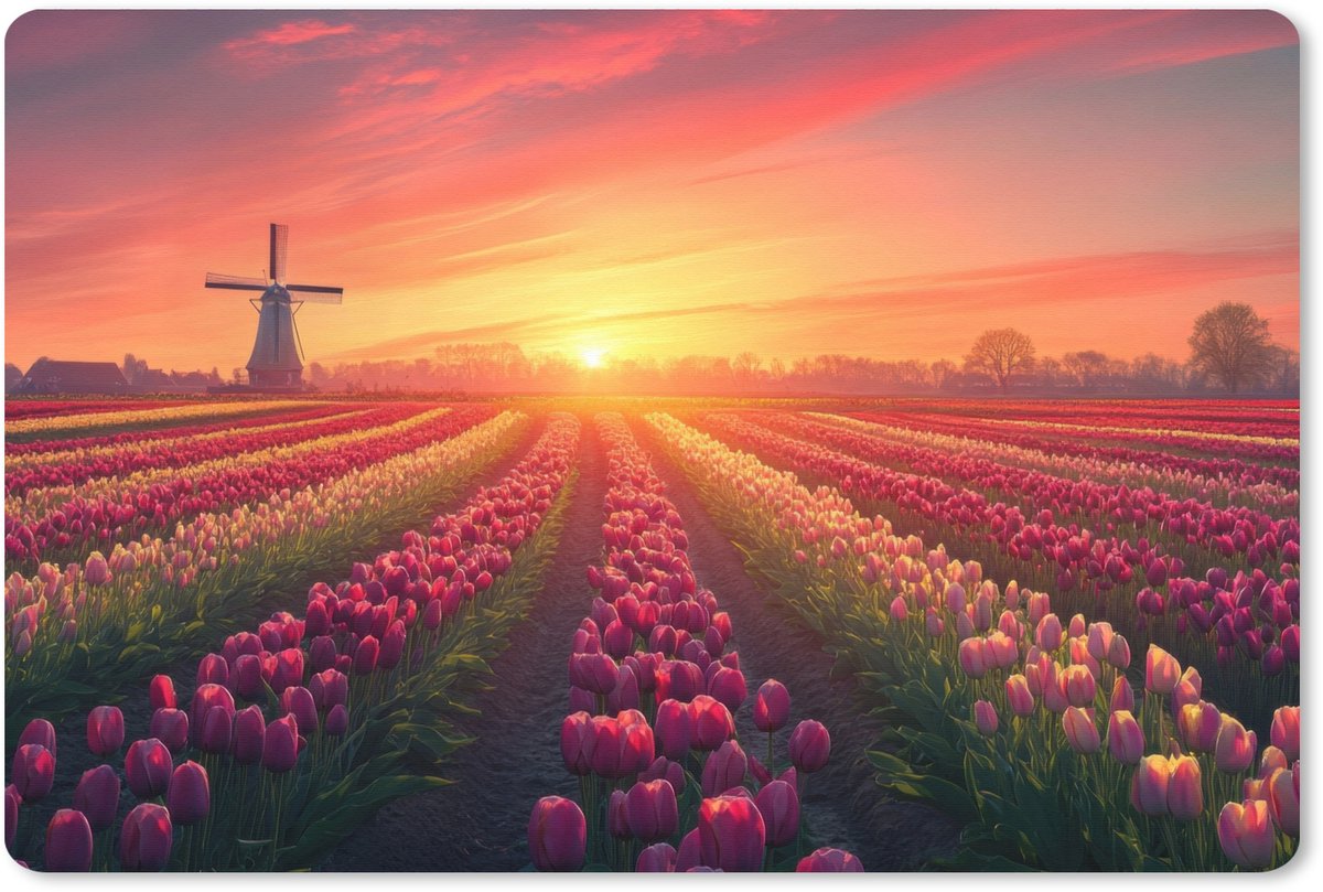 Muismat XXL 120x80 cm - Bureau onderlegger - Bureau mat Windmolen - Zonsondergang - Landschap - Bureaumat - Gaming mousepad xl - Bureaulegger groot - Computer deskmat