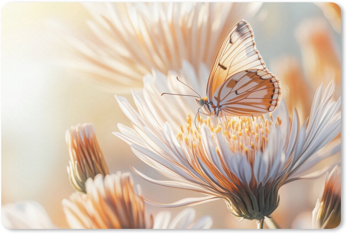 Muismat 27x18 cm - Mousepad Vlinder - Bloem - Oranje - Muismatten