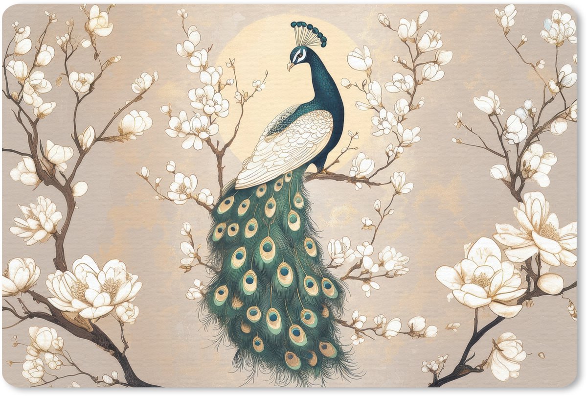 Muismat 27x18 cm - Mousepad Pauw - Tak - Bloemen - Muismatten