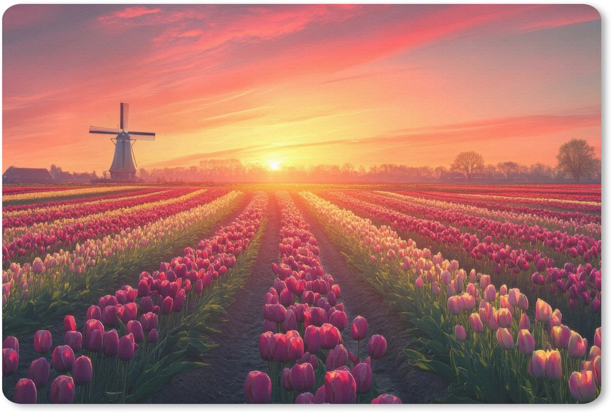 Muismat 27x18 cm - Mousepad Windmolen - Zonsondergang - Landschap - Muismatten