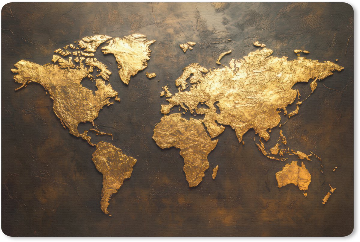 Muismat 27x18 cm - Mousepad Wereldkaart - Goud - Roest print - Muismatten