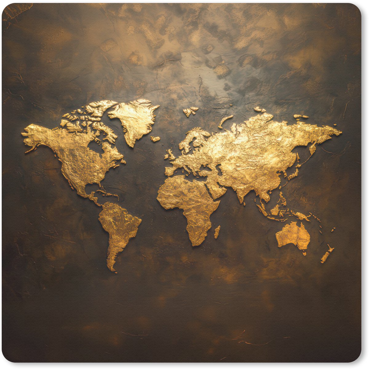 Muismat 20x20 cm - Mousepad Wereldkaart - Goud - Roest print - Muismatten