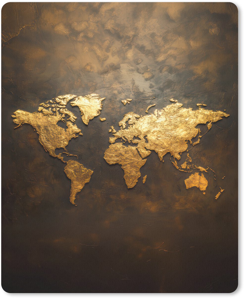 Muismat 19x23 cm - Mousepad Wereldkaart - Goud - Roest print - Muismatten