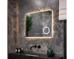 Mirlux Badkamerspiegel met LED Verlichting & Verwarming – Rechthoekige Wandspiegel – Anti Condens Douchespiegel - 80x60CM