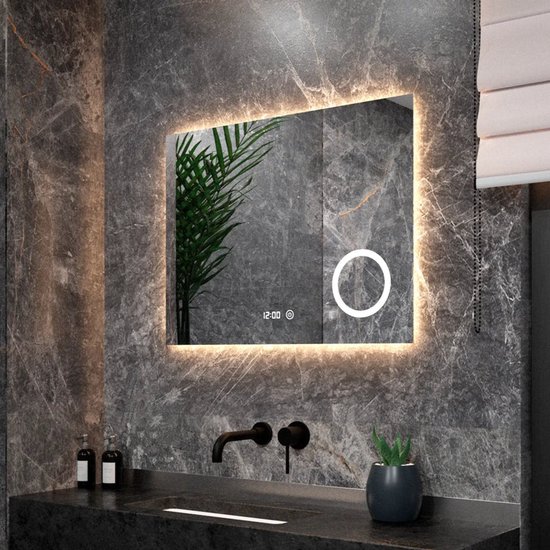 Mirlux Badkamerspiegel met LED Verlichting & Verwarming – Rechthoekige Wandspiegel – Anti Condens Douchespiegel - 80x60CM