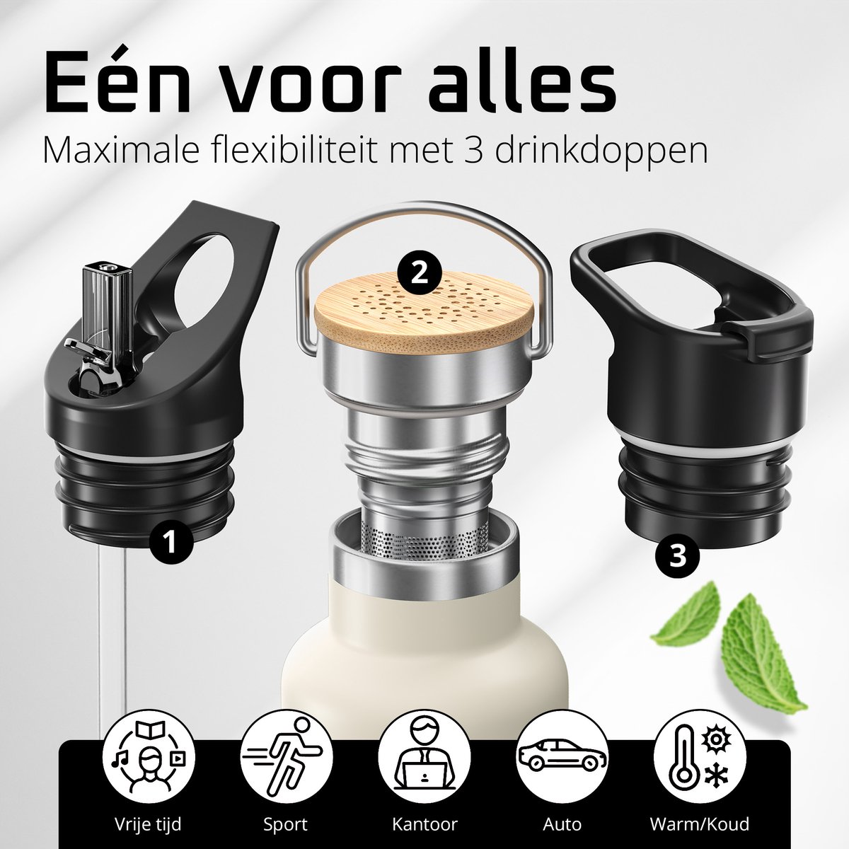 bemaxx Drinkfles met Rietje RVS Thermosfles ACTIVE FLASK (3 Drinkdoppen met Infuser), Volwassenen Kinderen, BPA-Vrij + Lekvrij | 1 Liter/500 ml Isoleerfles, Vacuüm Waterfles Sport Fitness Fietsen Water Fles Waterbidon Sportbidon thumbnail 5