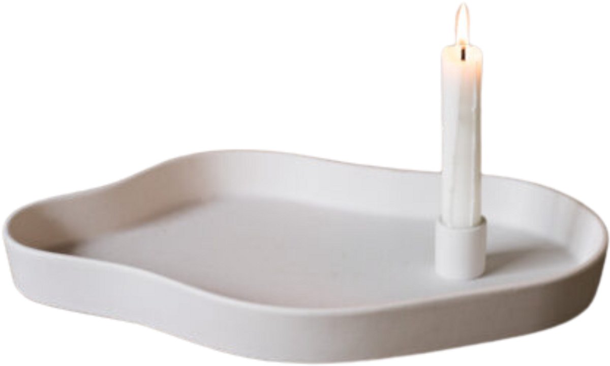 Kaarsenplateau wit - kandelaar - kaarsenstandaard - Storefactory - Scandinavisch - XL formaat - keramieken kaarsenstandaard - Hej Hygge - accessoires