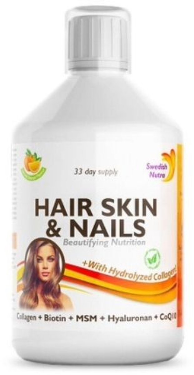Swedish Nutra Hair Skin & Nails 500ml met gehydroliseerde collageen en Biotin- Vitamin C- Zinc - Gluten-Free- Revitaliseer je haar, huid en nagels !