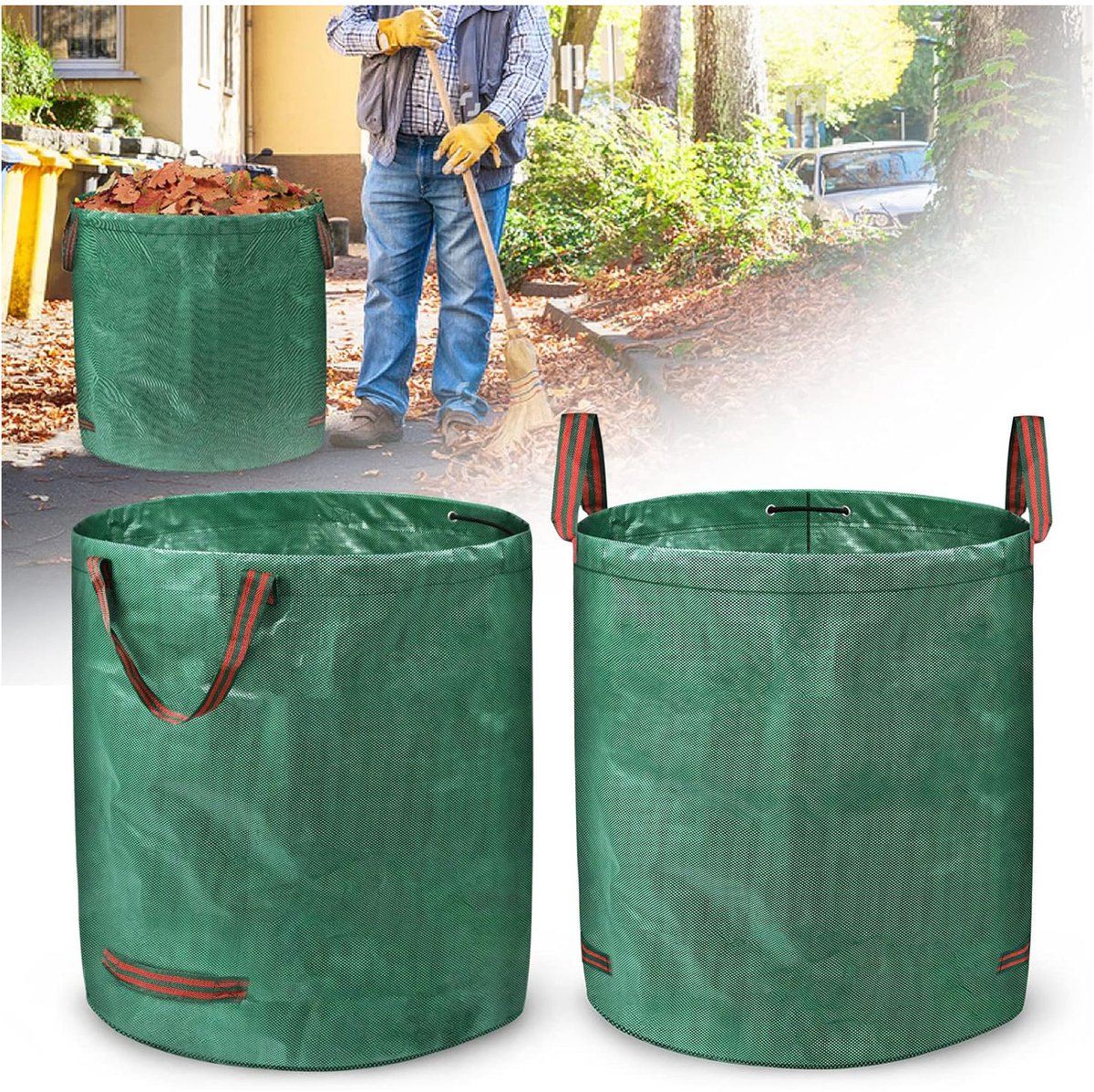 Aufun Tuinafvalzak - 2 Stuks 272L Tuinzak - Bladzak Tuinafvalzakken Dtaand - 150 g/m² Dubbele Bodem- voor Bladeren en Groensnijden