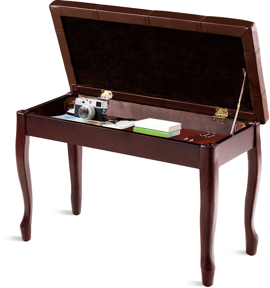 COSTWAY Pianobank Pianokruk van massief hout, pianobank gestoffeerd, pianozitbank, keyboardbank pianobank 75x35x49cm (bruin)