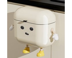 Mini prullenbak - Muurprullenbak - Cartoon design met deksel - Composteerbare/biologische prullenbak - Diameter 21,5 cm - Geschikt voor keukens en badkamers - Beige - 9 liter