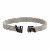 My Bendel zilveren klemarmband met zirkonia - Klemarmband van geweven zilver edelstaal met zwarte afwerking - Met luxe cadeauverpakking