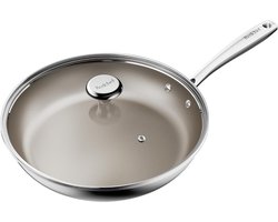 Koekenpan 24 cm met deksel - inductie - roestvrij staal - titanium keramische coating