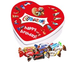 Mars Celebrations geschenkdoos hartje "Happy Birthday!" - chocolademix - Twix, Bounty, Mars, Snickers, Maltesers, Galaxy & MilkyWay - verjaardagscadeau - 120g
