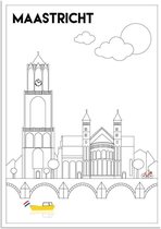 DesignClaud Maastricht - Oude brug - Sint Janskerk - Interieur poster - Zwart wit geel poster A3 + Fotolijst zwart