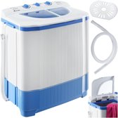 tectake® Mini Wasmachine met dubbele trommel - Met Centrifuge - Was-Droogcombinatie - 4,5kg Wassen, 3,5kg Drogen - Zuinig en Stil - Inclusief Aansluitslang
