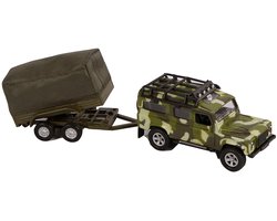 Kids Globe Die-cast Land Rover Met Aanhanger Leger, 27cm