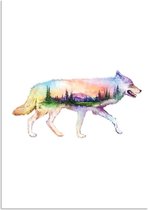 DesignClaud Wolf - Waterverf stijl - Landschap - Interieur poster A4 + Fotolijst zwart