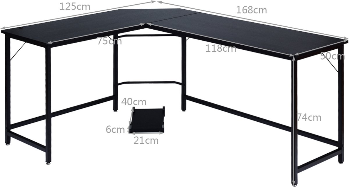 COSTWAY 125 x 168cm L-vormige Hoekbureau computertafel met CPU-standaard, PC-laptop-studietafel met weinig werkruimte, werkstation Kantoor houten bureau met verstelbare voetzolen, perfect voor kantoor, slaapkamer of speelkamer