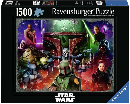 Ravensburger Star Wars puzzel van 1500 stukjes met Boba Fett en andere personages.