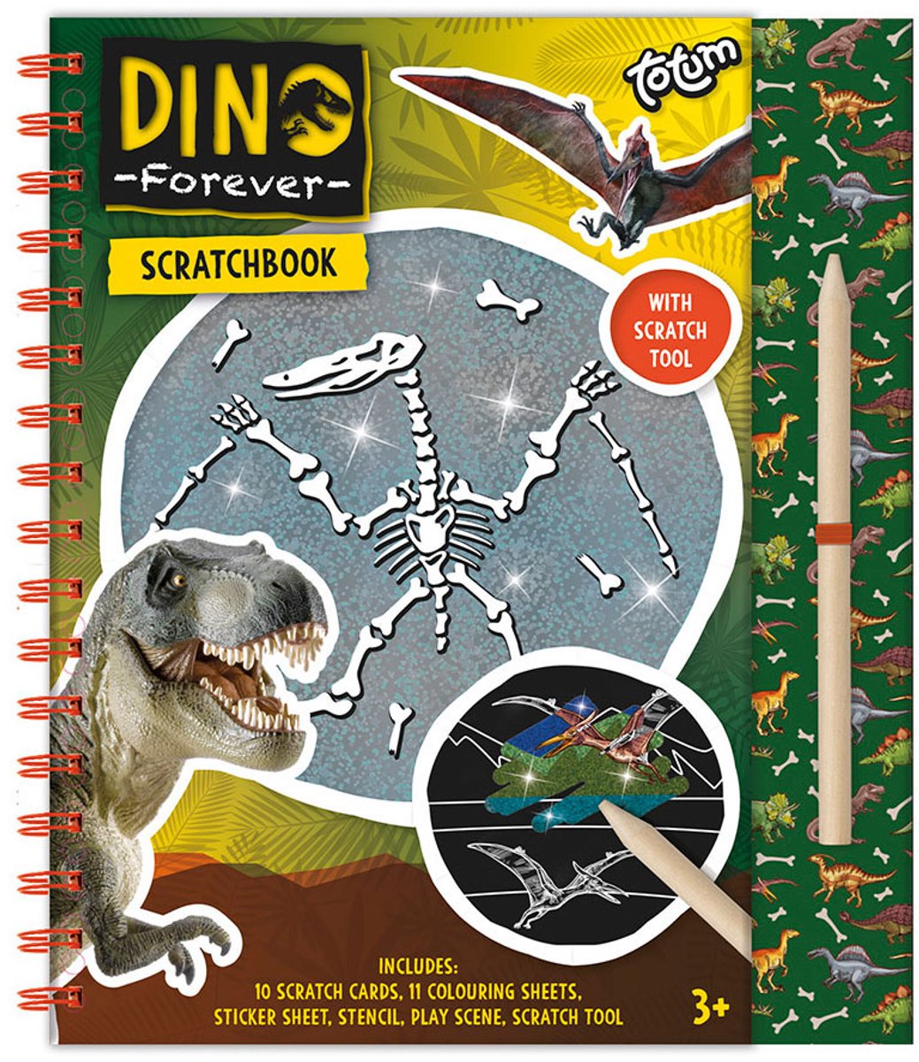 Totum Dino vakantie doeboek kraskaarten en kleurboek dinosaurus scratch art junior harde kaft A5 Forever Dino — afbeelding 10