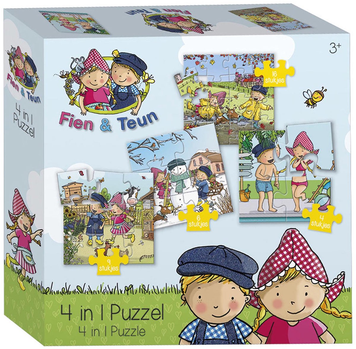 Bambolino Toys - Fien & Teun - 4 in 1 puzzelset - 4+6+9+16 stukjes - kinderpuzzel - leren puzzelen - educatief speelgoed - puzzel 3 jaar en ouder