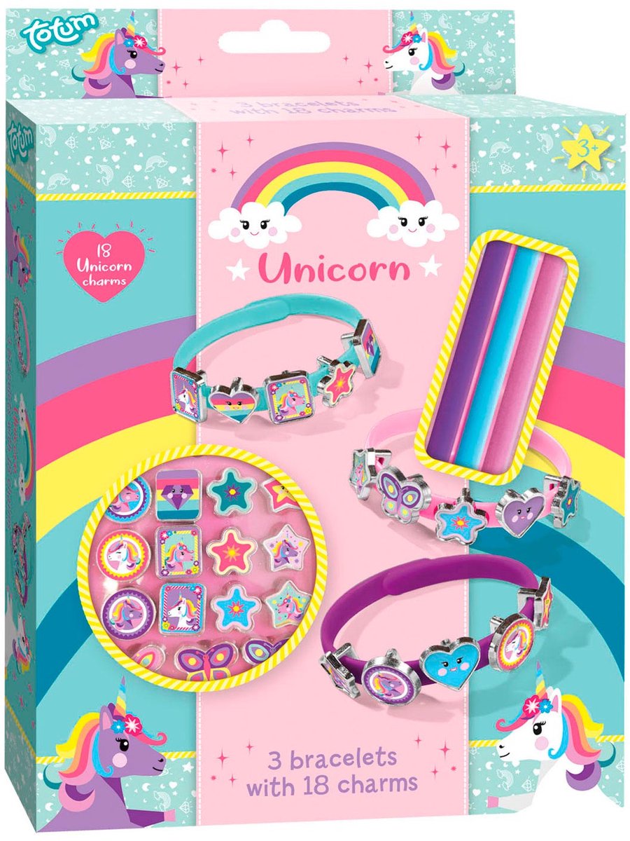 Totum Unicorn 3 schuif armbandjes maken met 18 bedels - knutselset - cadeautip meisjes