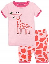Elowel Meisjes Giraf Korte Mouwen Pyjama set 100% katoen (maat 104/4 jaar)