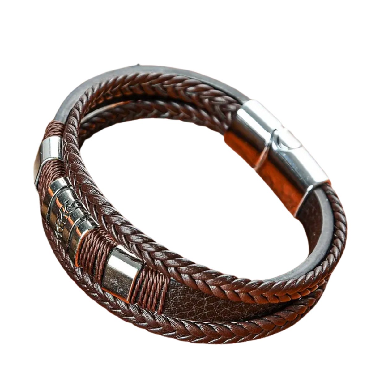 Livano Armband - Staal - Nep Zilver - Heren - Bruin