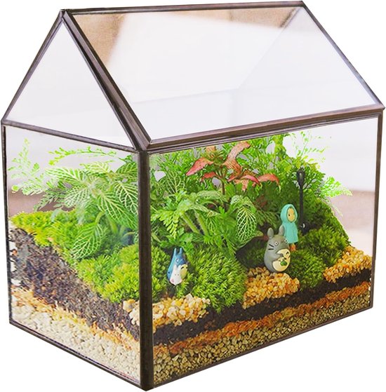Terrarium géométrique - Forme de maison moderne - Zwart - Glas