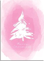 DesignClaud Kerstposter Merry Christmas Denneboom - Kerstdecoratie Roze A3 poster (29,7x42 cm)