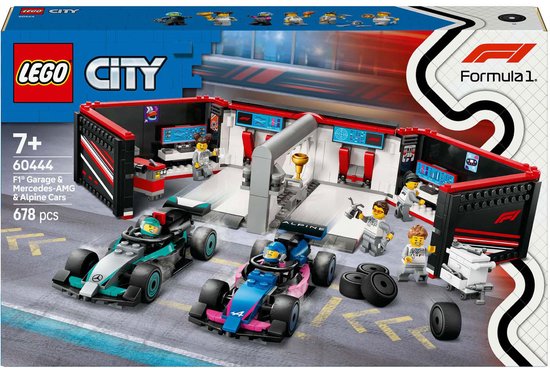 LEGO City F1 garage met Mercedes-AMG en Alpine auto's - 60444