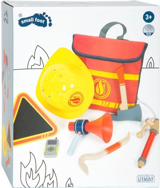 Small Foot - Brandweerman Rugzak met Houten Brandweer Attributen, 8dlg.