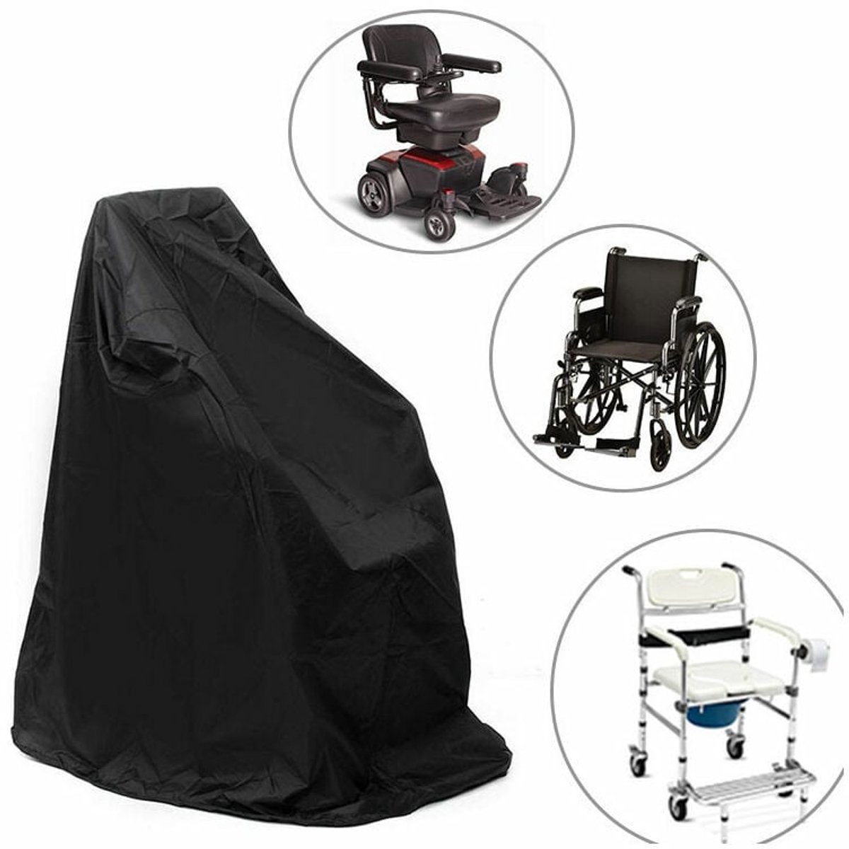 Geschikt voor Rolstoelhoezen Waterdicht, Opvouwbare Rolstoelen Mobiliteit Scooter Buitenopslaghoezen, Lichtgewicht Oxford Stof Regenbeschermer tegen Stof Vuil Sneeuw Regen Zonnestralen - 115x75x130cm Zwart
