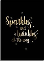 DesignClaud Kerstposter Sparkles and Twinkles all the way - Kerstdecoratie Goudfolie + zwart B2 poster (50x70cm)
