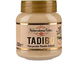 Abdurrahman Tatlıcı Tadıbu Deeltjes Hazelnootpasta %35 hazelnoot ( Glutenvrij ) 330 gr - Tadıbu Parçacıklı Fındık Ezmesi %35 Fındık (Glutensiz) - Tadıbu Particles Hazelnut Paste %35 hazelnut (Gluten Free) 330 gr