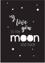 DesignClaud I love you to the moon and back - Kinderkamer Poster - Sterren - Zwart Wit A2 poster (42x59,4cm)